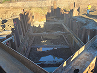 Top down view of cofferdam at sunset.